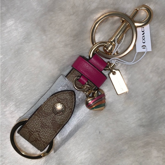 NEW! COACH Trigger Snap Bag Charm Double End Valet Key Ring Rainbow Heart NWT! - Picture 4 of 16